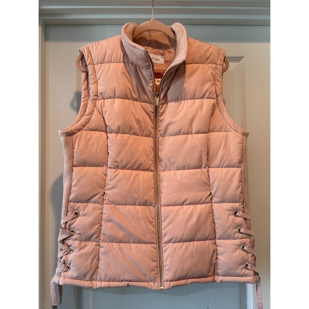 Calvin Klein Lace-Up Quilted Puffer Vest Pink Full-Zip Women's -Size XL Pockets